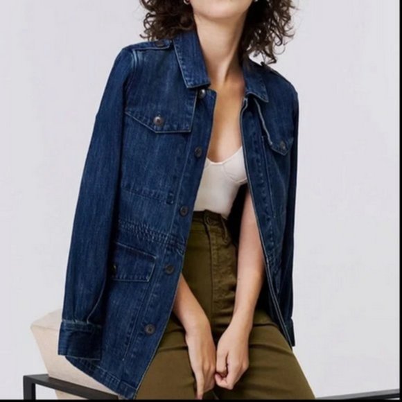 Anthropologie Unpublished M NWT Morgan Military Utility Denim Jean Jacket Coat